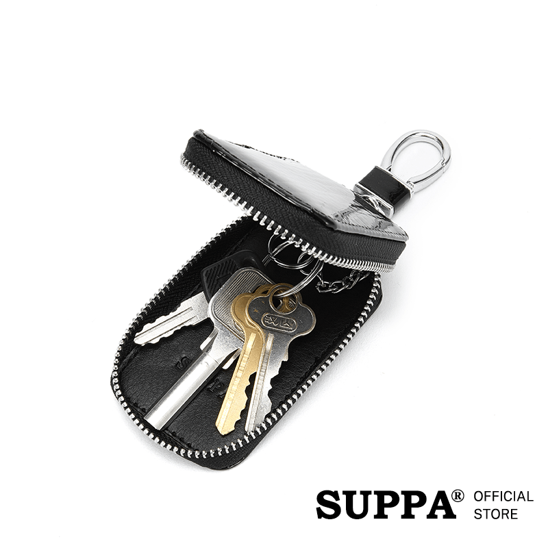 [SG][SUPPA] PU Leather Zipper Closure Car Key Holder Keychains Pouch Key Case Key Cover