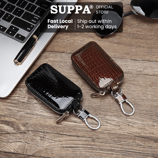 [SG][SUPPA] PU Leather Zipper Closure Car Key Holder Keychains Pouch Key Case Key Cover