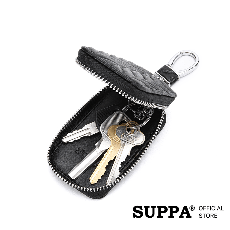 [SG][SUPPA] PU Leather Zipper Closure Car Key Holder Keychains Pouch Key Case Key Cover