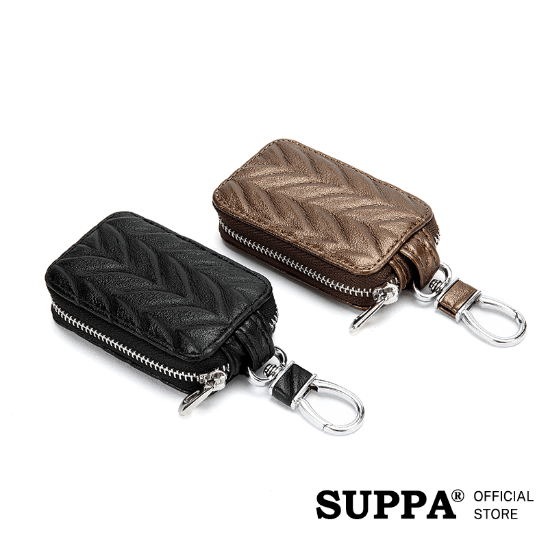 [SG][SUPPA] PU Leather Zipper Closure Car Key Holder Keychains Pouch Key Case Key Cover