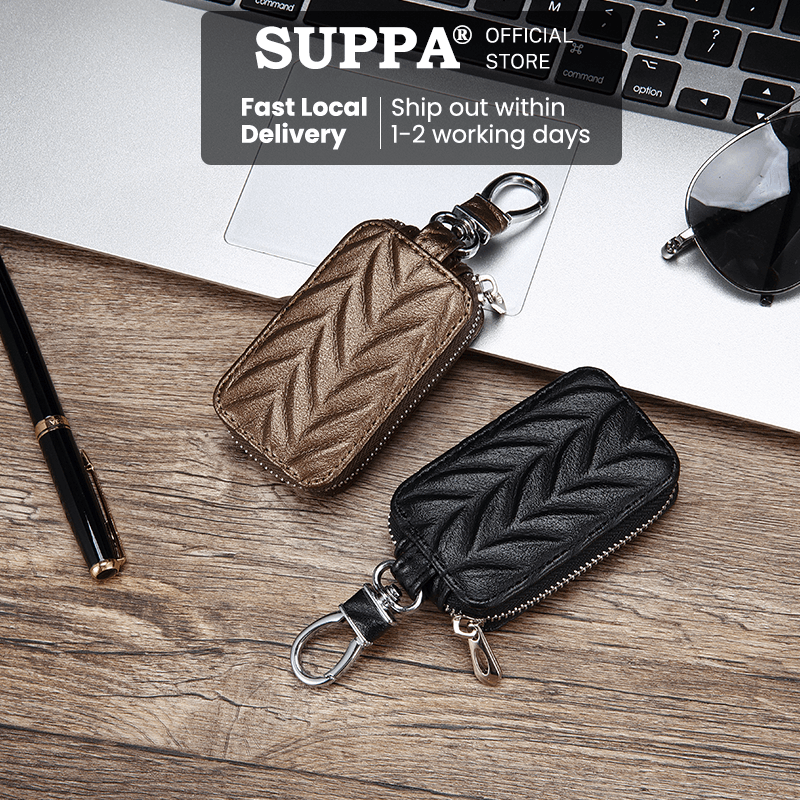 [SG][SUPPA] PU Leather Zipper Closure Car Key Holder Keychains Pouch Key Case Key Cover