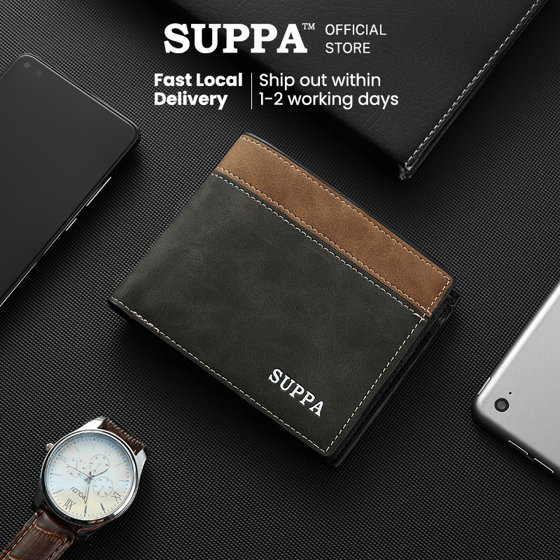 [SG][SUPPA] PU Bifold Short Wallets Men Male Purse Coin Pouch Multi-functional Cards Wallet Stylish