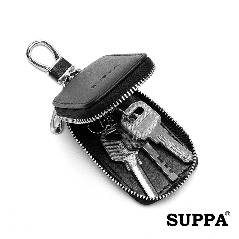 [SG][SUPPA]Multi-functional] PU Leather Zipper Closure Car Key Holder Keychains Pouch Key Case