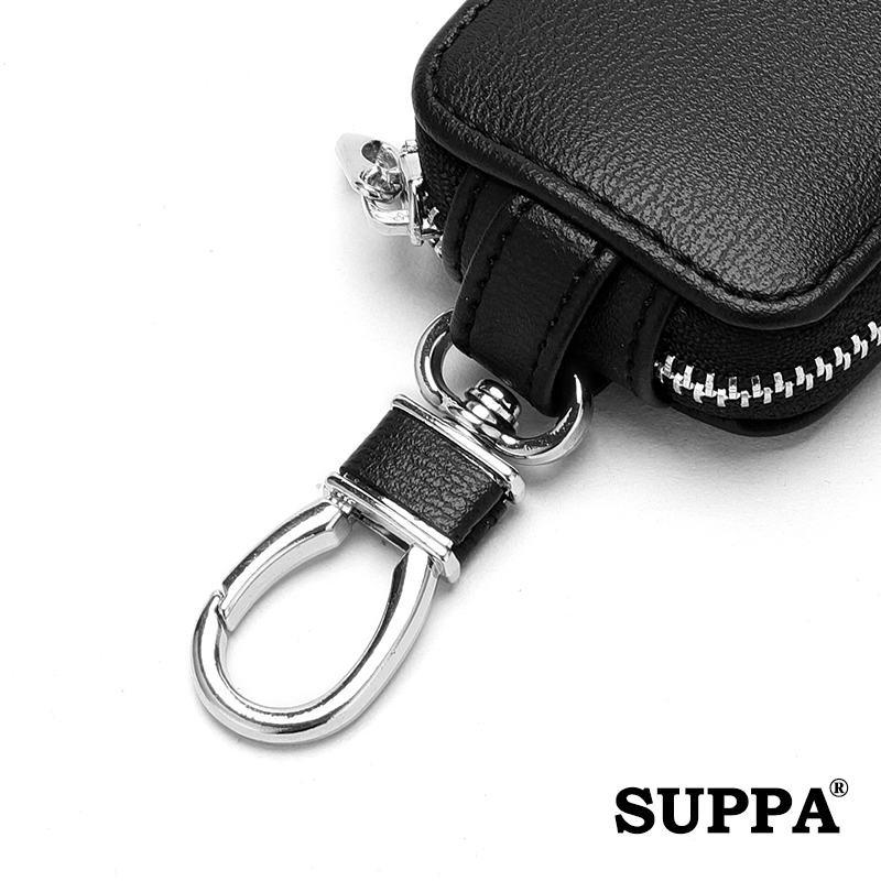 [SG][SUPPA]Multi-functional] PU Leather Zipper Closure Car Key Holder Keychains Pouch Key Case