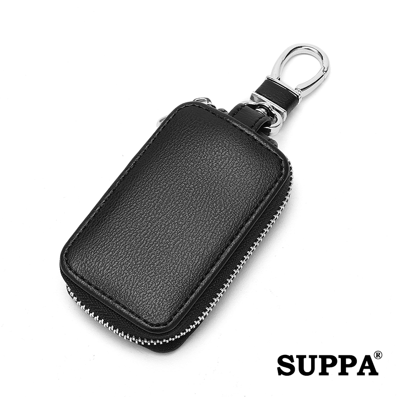 [SG][SUPPA]Multi-functional] PU Leather Zipper Closure Car Key Holder Keychains Pouch Key Case