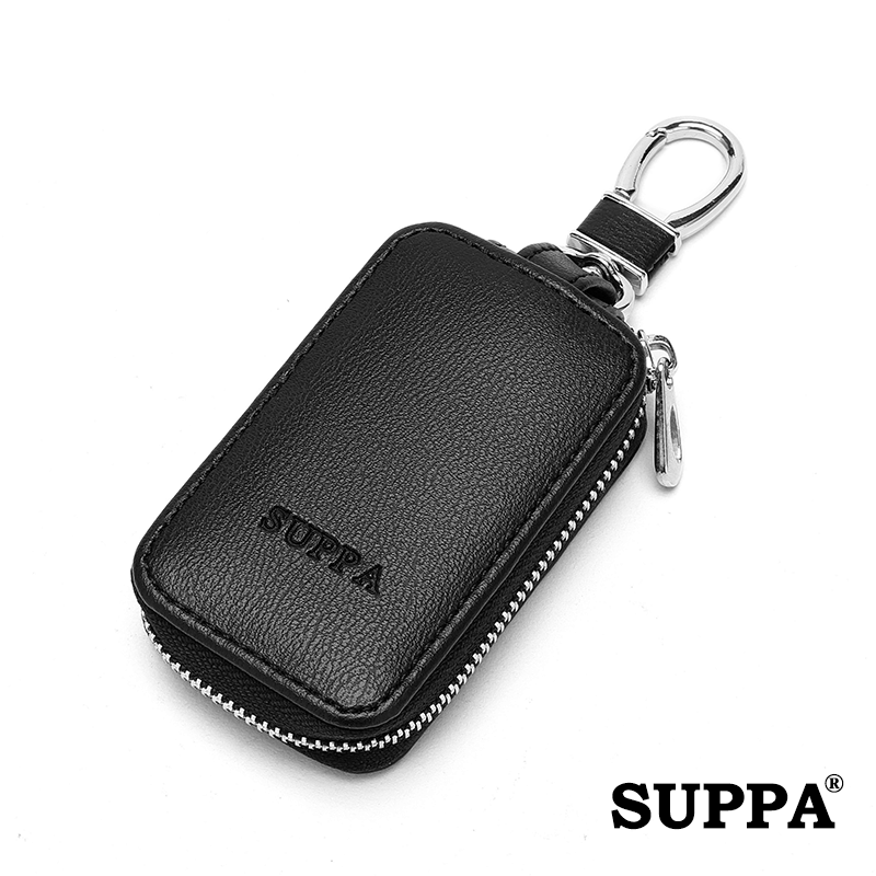 [SG][SUPPA]Multi-functional] PU Leather Zipper Closure Car Key Holder Keychains Pouch Key Case