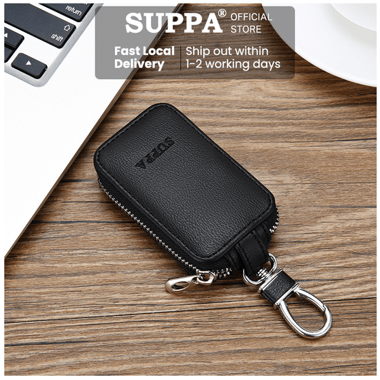 [SG][SUPPA]Multi-functional] PU Leather Zipper Closure Car Key Holder Keychains Pouch Key Case