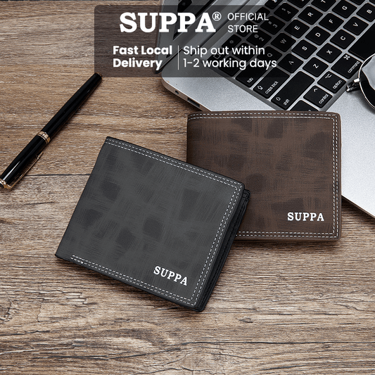 [SG][SUPPA] PU Bifold Short Wallets Men Male Purse Coin Pouch Multi-functional Cards Holder